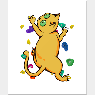 Funny Wall Climbing Cat With Colourful Shapes Posters and Art